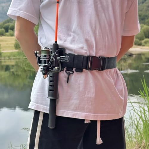 Fishing Belt Rod Holder - Adjustable Fishing Rod Holster Waist Wading Belts for Men, Nylon Wader Fishing Waist Belt for Fly Surf with Portable Pole Inserter Casting Spinning Pole Tackle