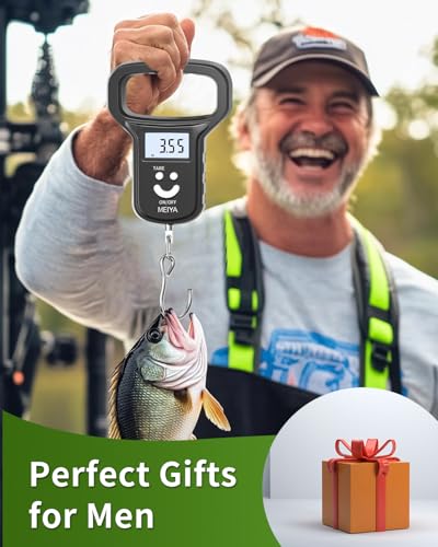 MEIYA Fish Scale/Fishing Scale: Dual Power (Battery/Rechargeable), Extra Wide Handle, Backlit LCD Display, Includes 2 AAA Batteries&USB-C Charging Cable, Fishing Gifts for Men (Black)