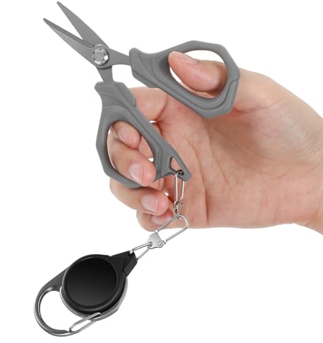 Fishing Scissors for Braided Line, 4" Retractable Braided Fishing Line Cutter Non-Slip Grip Braid Scissors with 27" Retractable Reel Carabiner Design for Easy Carrying Ideal for Saltwater & Freshwater