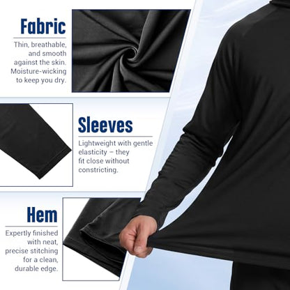 Unittype 6 Pack Men's UPF 50+ Sun Protection Hoodies Long Sleeve Cooling Shirts with Face Mask Moisture Wicking Sun Shirt - size: Large