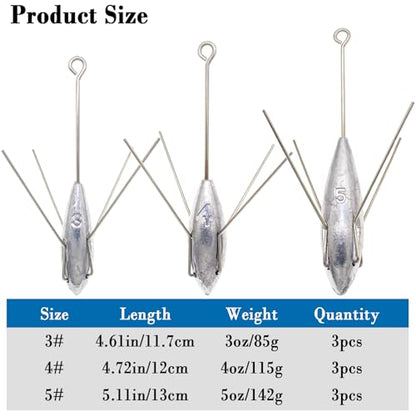 3 Pcs Sputnik Sinker Long Tail Fishing Weight Equipment, Saltwater Surf Casting Catfish Sinkers, Beach Sea Ocean Sand Fishing Spider Sinker(Silver) - color: Silver, size: 4oz-3pcs
