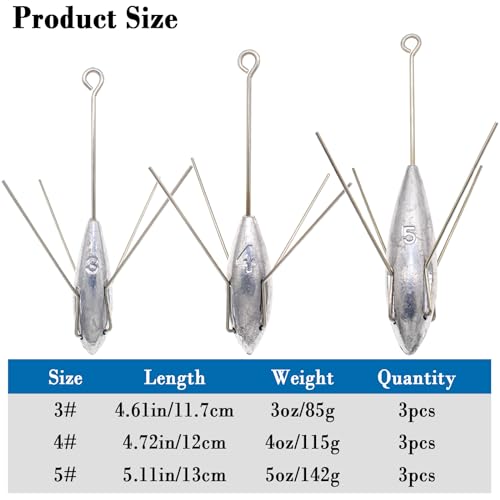 3 Pcs Sputnik Sinker Long Tail Fishing Weight Equipment, Saltwater Surf Casting Catfish Sinkers, Beach Sea Ocean Sand Fishing Spider Sinker(Silver) - color: Silver, size: 5oz-3pcs