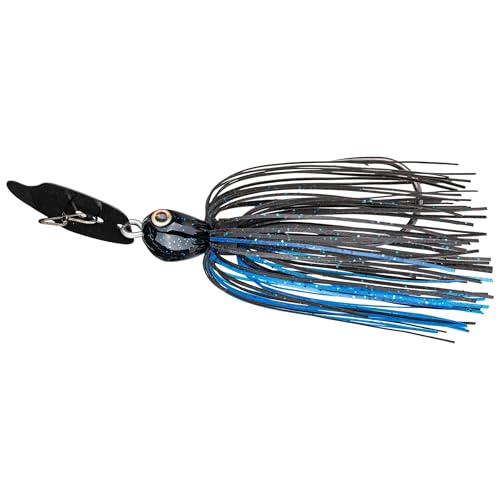 Strike King Thunder Cricket Fishing Lure, Vibrating Swim Jig, Silver Blade, 4/0 Jungle-Style Flipping Hook - color: Black / Blue, size: 3/8 oz