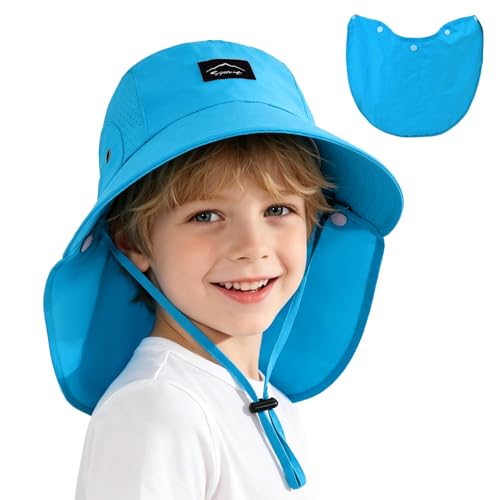 Kids Sun Hat with Detachable Neck Flap for Boys & Girls Wide Brim Fishing Hat for Kids Water Resistant UV Protection - color: 1 Pack-royalblue