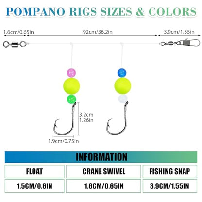 Pompano Rigs for Surf Fishing Saltwater Pre-Rigged Fishing Rigs with Floats Beads Double Circle Hook Surf Fishing Tackle 5/12/15PCS - color: ball float-5pcs
