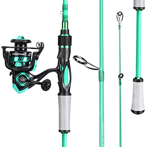 One Bass Spirit Flame Fishing Rod Reel Combo, Spinning Fishing Pole with Graphite 2Pc Blanks, Stainless Steel Guides - color: Blue, size: 7'0"Medium Heavy-Fast with 2000 Reel