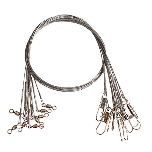 10pcs Fishing Wire Leaders Heavy Duty Nylon-Coated Fishing Line Wire Leaders with Swivels and Snaps 18inch, 45LB - color: 10pcs silver