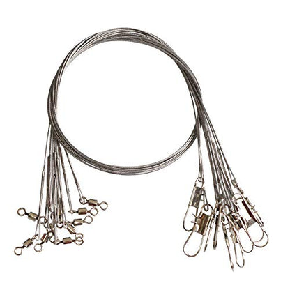 10pcs Fishing Wire Leaders Heavy Duty Nylon-Coated Fishing Line Wire Leaders with Swivels and Snaps 18inch, 45LB - color: 10pcs silver