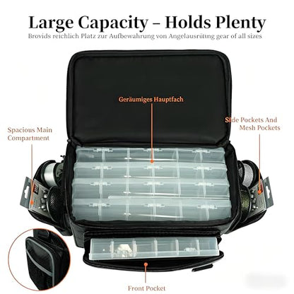 Fishing Tackle Box, Waterproof Tackle Trays for Saltwater & Freshwater - Fishing Gear Shoulder Bag For Men (Tackle Boxes Not Included) - color: Black Grey