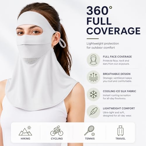 Face Cover for Sun Protection UPF 50+ UV Face Mask, UV Face Shield for Golf, Hiking Fishing & Outdoors Breathable - color: Light Grey