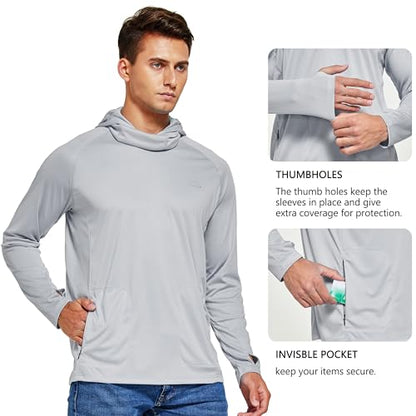 Willit Men's UPF 50+ Sun Protection Hoodie with Built-in Mesh Mask, Long Sleeve Cooling Fishing Shirt - color: Gray, size: 3X-Large