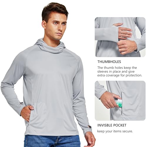 Willit Men's UPF 50+ Sun Protection Hoodie with Built-in Mesh Mask, Long Sleeve Cooling Fishing Shirt - color: Gray, size: Small