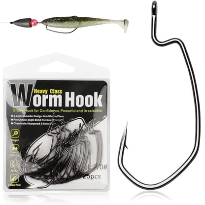 Dovesun EWG Offset Worm Hooks for Bass Fishing 100PCS/50PCS Texas Rig Hooks for Freshwater Saltwater 1# 1/0 2/0 3/0 4/0 - color: 2/0 * 50PCS
