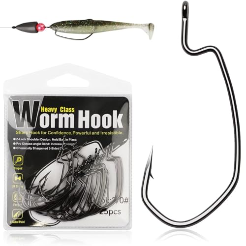 Dovesun EWG Offset Worm Hooks for Bass Fishing 100PCS/50PCS Texas Rig Hooks for Freshwater Saltwater 1# 1/0 2/0 3/0 4/0 - color: 4/0 * 50PCS