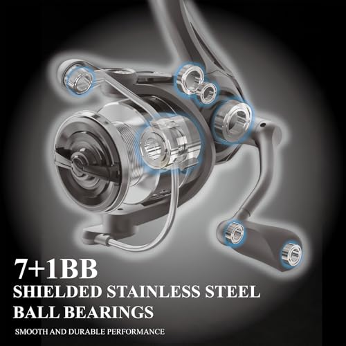 Fishdrops Rhino Spinning Reel, UP to 22LBs Drag & 7+1 BB Fishing Reel, CNC Aluminum Spool & Ultra-Lightweight Handle, for Fresh and Saltwater, 6.2:1 High Speed Gear Ratio - size: Size1000
