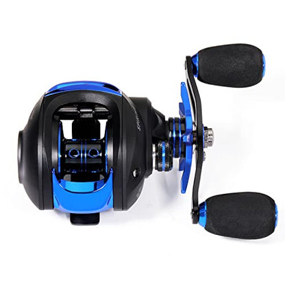 Sougayilang Baitcasting Fishing Reel with 9 + 1 Anti-Reverse Ball Bearings, 8.1:1 High-Speed Gear Ratio Casting Reel - color: Blue- Right Handed
