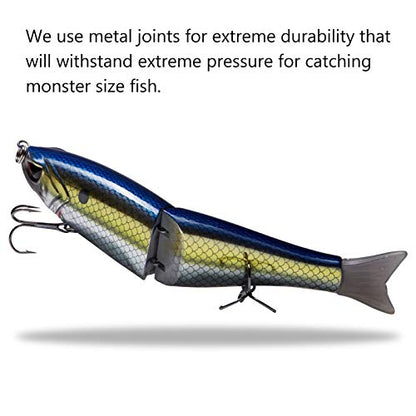 Bassdash SwimShad Glide Baits Jointed Swimbait Bass Pike Salmon Trout Muskie Fishing Lure - color: Blue Gold, size: 4.5in/0.65oz