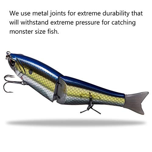 Bassdash SwimShad Glide Baits Jointed Swimbait Bass Pike Salmon Trout Muskie Fishing Lure - color: Blue Gold, size: 7in/2.2oz