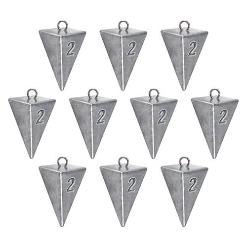 Alwonder Pyramid Sinkers Lead Fishing Weights for Surf Pompano Catfishing | Pyramid Weights 1oz-2LB Saltwater Freshwater Fishing Sinkers No-Roll Triangle Inshore Ocean Beach Casting Bottom Pier Fishing - size: 2oz-10 Pack