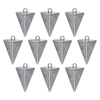 Alwonder Pyramid Sinkers Lead Fishing Weights for Surf Pompano Catfishing | Pyramid Weights 1oz-2LB Saltwater Freshwater Fishing Sinkers No-Roll Triangle Inshore Ocean Beach Casting Bottom Pier Fishing - size: 2oz-10 Pack