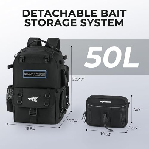KastKing BaitSpace Fishing Tackle Backpack with Removable Bait Binder,2 Rod Holders Storage Fishing Gear and Equipment - color: E: Black, size: Without tackle box