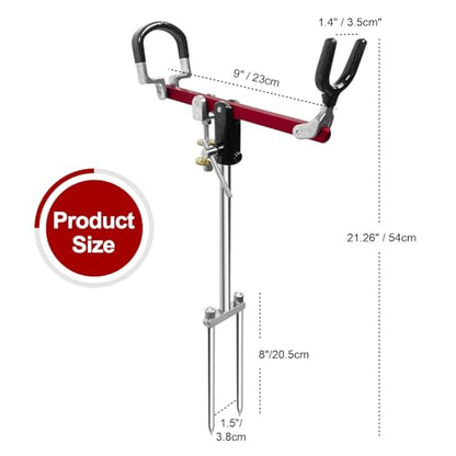Fishing Rod Holders, 360 Degree Adjustable Fishing Pole Holders for Ground, Multifunctional Stainless Steel Beach Fishing Rod Holder Fishing Gifts for Men - color: Red