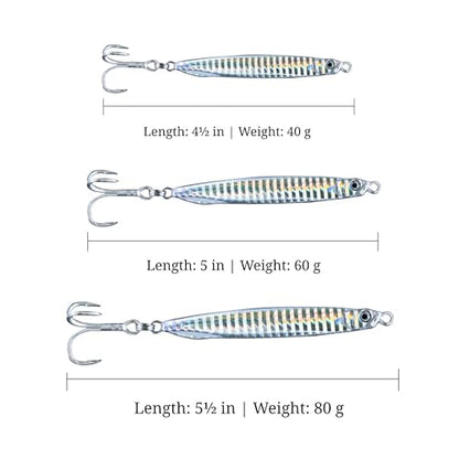 Saltwater Fishing Lures Fishing Jigs Fishing Spoons for Striped bass, Pompano, Spanish Mackerel ，Bluefish - color: Silver (3pcs), size: 1.40oz+2.00oz+2.80oz/40g+60g+80g