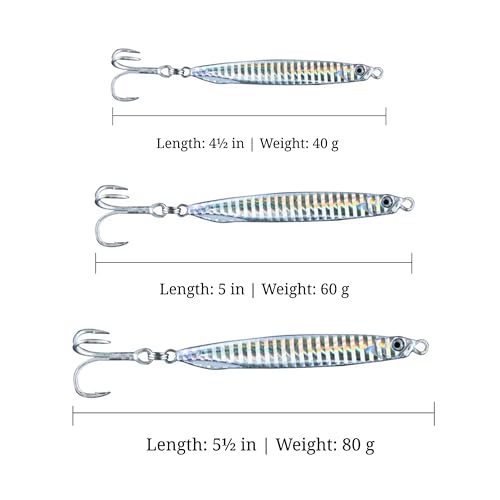 Saltwater Fishing Lures Fishing Jigs Fishing Spoons for Striped bass, Pompano, Spanish Mackerel ，Bluefish - color: Silver (3pcs), size: 1.40oz+2.00oz+2.80oz/40g+60g+80g