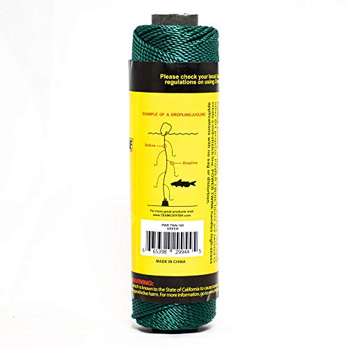 TEAM CATFISH Power Twine with 100% Nylon & 300 ft Heavy-Duty Line - Green | 300 ft #10 nylon twine, 72 lb strength, low stretch, weather resistant, ideal for trot lines, set lines, and outdoor use - style: #12 x 300ft Green