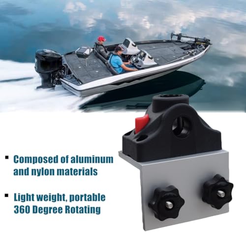 90° Boat Track System Bracket Deck/Side Mount Rod Holder, Aluminum Boat Track Bracket Base+360° Rotating Fishing Rod Base, for Versatrack System/Bass Tracker/Ranger Track System