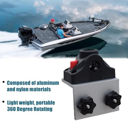 90° Boat Track System Bracket Deck/Side Mount Rod Holder, Aluminum Boat Track Bracket Base+360° Rotating Fishing Rod Base, for Versatrack System/Bass Tracker/Ranger Track System