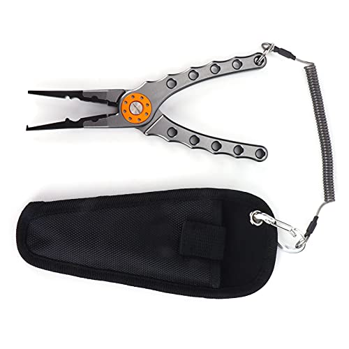 Fishing Pliers Saltwater, Split Pliers Hook Remover, with Safety Lock, Split Pliers Tools, with Sheath and Lanyard, Aluminum Alloy Multi Function Fish Tools - color: Gray