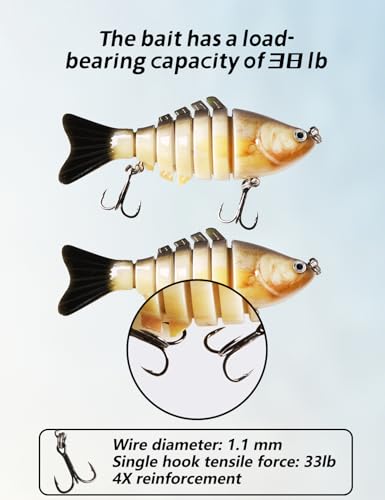 5PCS Realistic Multi Jointed Fishing Lures kit, Sharp Triple Hook Fishing Gear for Bass, Trout, Crappie, Walleye, Pike, Bluegill, Slow Sinking em Freshwater, Saltwater, THOUISLAND