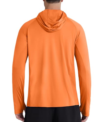 Roadbox UPF 50+ Men's Hooded Fishing Shirts, Long Sleeve UV Sun Protection Hoodie Hiking Running Swim Rash Guard with Mask - color: Orange, size: Small