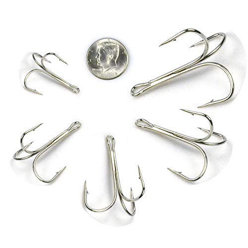 Fishing Treble Hooks, Freshwater Saltwater Triple Fishing Hooks for Snagging Trout Walleye Catfish Lures Baits Replacment, Extra Strong Sharp, Silver, 20/50pcs - size: 10/0-20pcs