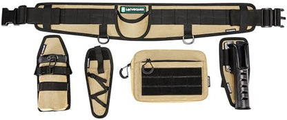Wading Fishing Belt with Rod Holder and Tackle Pouch, Tan | Hands Free for Lure, Lumbar Support, Waists 32 to 61 Inches, Modular Detachable, Pliers Holster, Water Bottle Holder - color: Tan