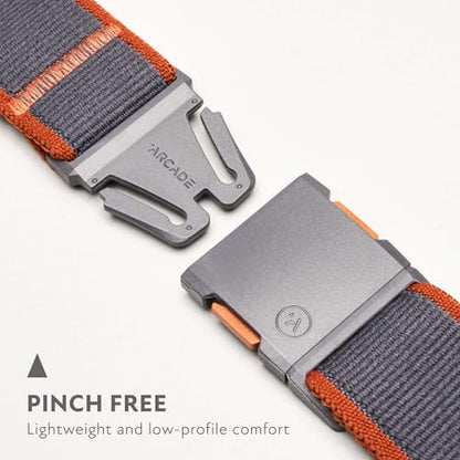 Arcade Belts A2 Unisex Adventure Belt: Heavy Duty Stretch, Metal Free Buckle - color: Carto - Charcoal/Saddle, size: Standard (Up to 40"); 1.5" Wide