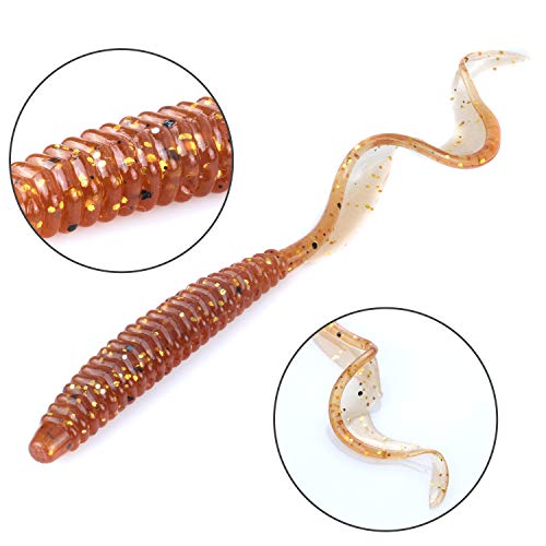 RUNCL Anchor Box - Paddle Tail Swimbaits, Soft Jerk Baits, 20/40/50/60pcs Soft Fishing Lures, Curved Tail Grubs - 3D Lifelike Eyes, Split/Boot/Curved/Straight/Thin Tail - 1/2/3/4/5in, Proven Colors - color: X - Curved Tail Grubs (4in, 40pcs)