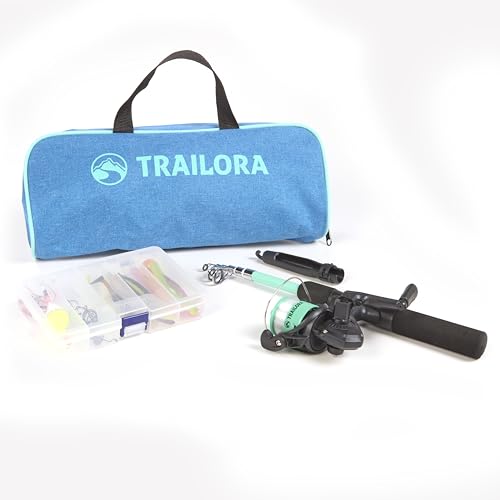 Fishing Kit with Rod, Pre-Spooled Reel, Tackle, Hooks, Zip Carry Case - Camping/Hiking/Kayaking/Boat/RV/Car/Cabin/Cottage