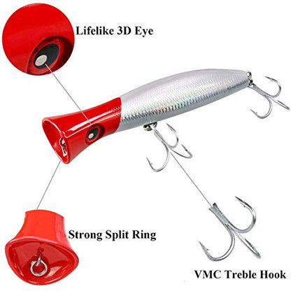 THKFISH Topwater Saltwater Fishing Lures GT Popper with 3X Strong Hook, Surf Fishing 1pc / 3pcs - color: 3pcs 3Colors (RedLaser+ BlueLaser+ GreenLaser )