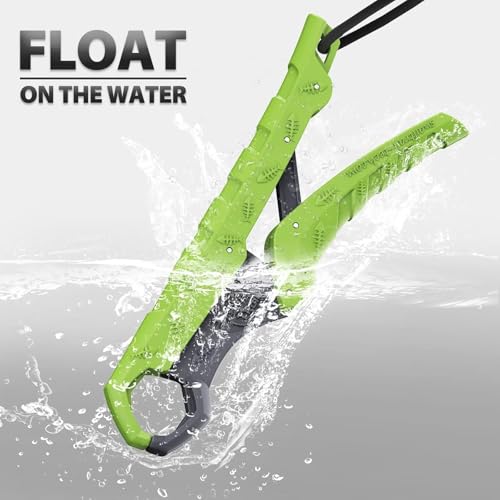 SNAIL TRAIL 7.5'' Floating Fish Gripper, Fishing Grabber | Catfish Mouth Pliers, Caught Bass Holder, Fish Scale Hook Clamp, Saltwater Lip Grip Tool with Lanyard, Gifts for Men - color: Green-gray