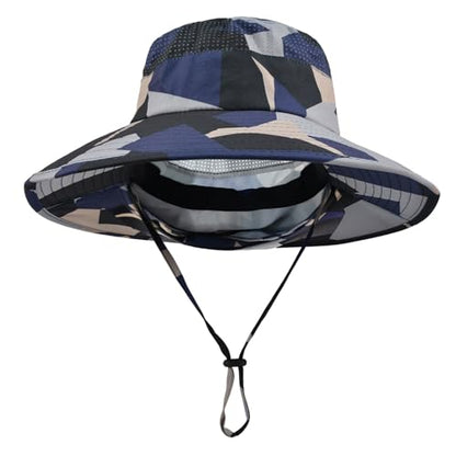 Sun Hats for Men Women Fishing Hat UPF 50+ Breathable Wide Brim Bucket Hats Summer UV Protection Safari Hat with Neck Flap - color: Camo Beige