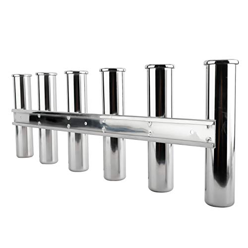 YaeMarine Fishing Rod Holder 316 Stainless Steel Fishing Rod Rack 3Tube/4Tube/5Tube/6Tube Mirror Finish for Marine Boat Yacht Camper - style: 6 Tube