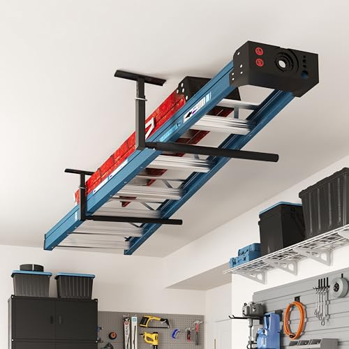 FLEXIMOUNTS Adjustable Overhead Ladder Rack, Garage Ceiling Storage Rack, Ladder Storage Organizer, 35" Extended Arms, 90 lbs Per Arm Heavy Duty Steel Rack for Kayak, Surfboard & Tools - size: Single