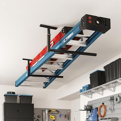 FLEXIMOUNTS Adjustable Overhead Ladder Rack, Garage Ceiling Storage Rack, Ladder Storage Organizer, 35" Extended Arms, 90 lbs Per Arm Heavy Duty Steel Rack for Kayak, Surfboard & Tools - size: Single