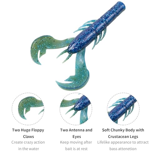 Soft Plastic Craw Baits 25-Pack, 4in Jig Trailer Creature Lures with Big Claws for Bass Fishing, Crawfish Soft Bait for Freshwater