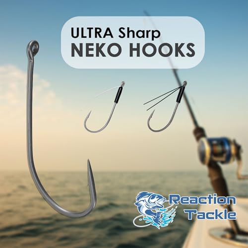 Reaction Tackle Neko Hooks - Weedless Finesse Fishing Hooks for Bass - High Carbon Steel Wacky and Neko Rig Hooks for Soft Plastic Worms (25-Pack) - size: #2/0 Wire Guard