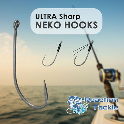 Reaction Tackle Neko Hooks - Weedless Finesse Fishing Hooks for Bass - High Carbon Steel Wacky and Neko Rig Hooks for Soft Plastic Worms (25-Pack) - size: #2/0 Wire Guard