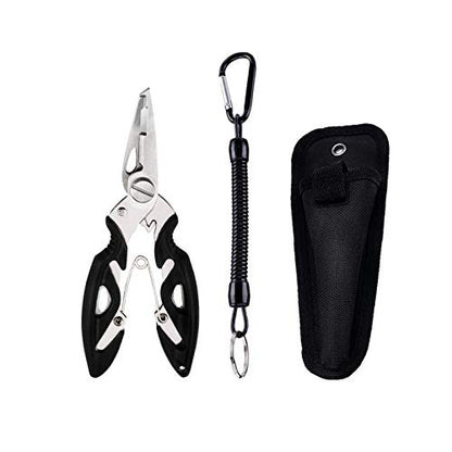 Fishing Pliers, Multi-Function Hook Remover Split Ring Fishing Gears Accessories, Stainless Steel Line Cutter with Sheath and Lanyard Fly Fishing Tools Set