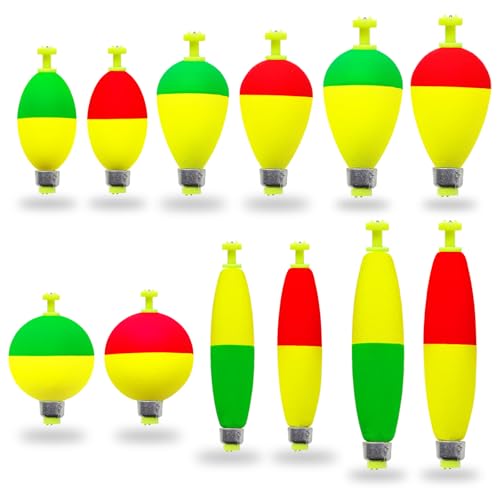 12 Pcs Fishing Bobbers Floats,Snap-on Fishing Bobber Fishing Float Corks Weighted Bobbers for Fishing Crappie Panfish Bluegill Trout - size: assortment